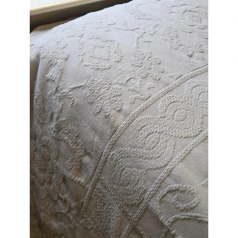 VTG Y2k Crown Crafts Matelasse Bedspread Medallion Fringed‎ Blue Full 